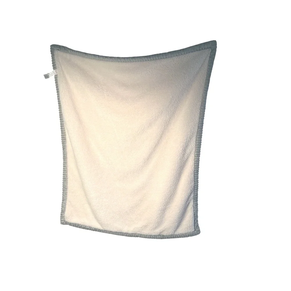 Chickpea Baby Blanket Pink Sherpa Fleece Reversible Grey Ribbed Trim 30x36‎